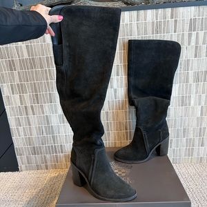 Vince Camuto Women's Melaya Boot Size 8 Block Heel Black Suede Over The Knee